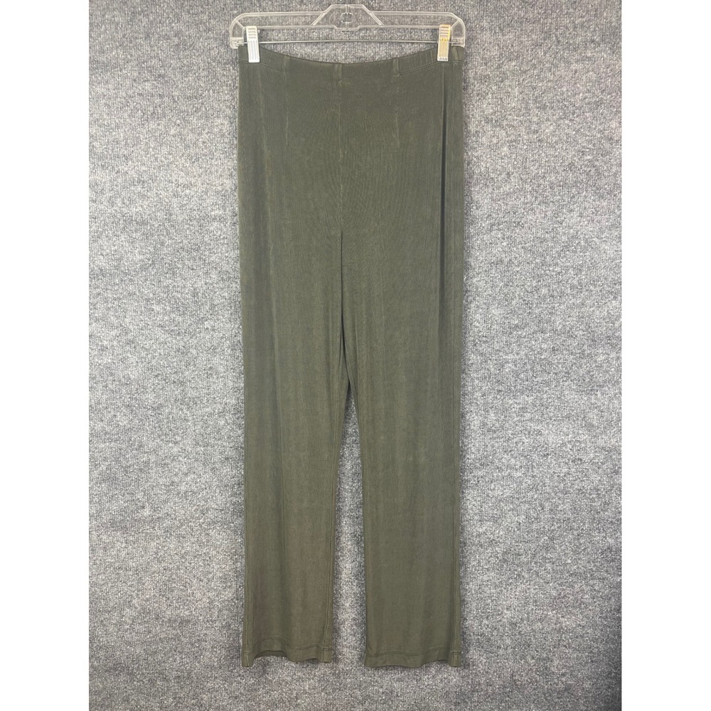 Chico's Traveler's Pants Women's M Green Excellent Ribbed Straight Leg Pull On